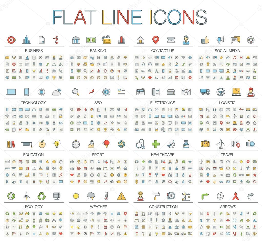 flat line icons set