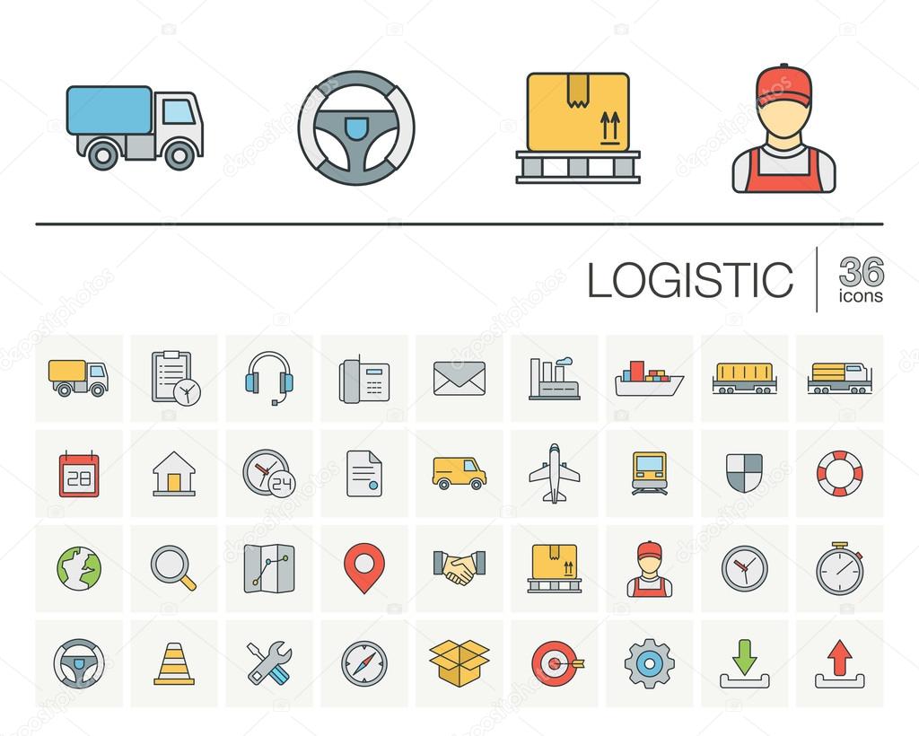Logistic thin line icons set