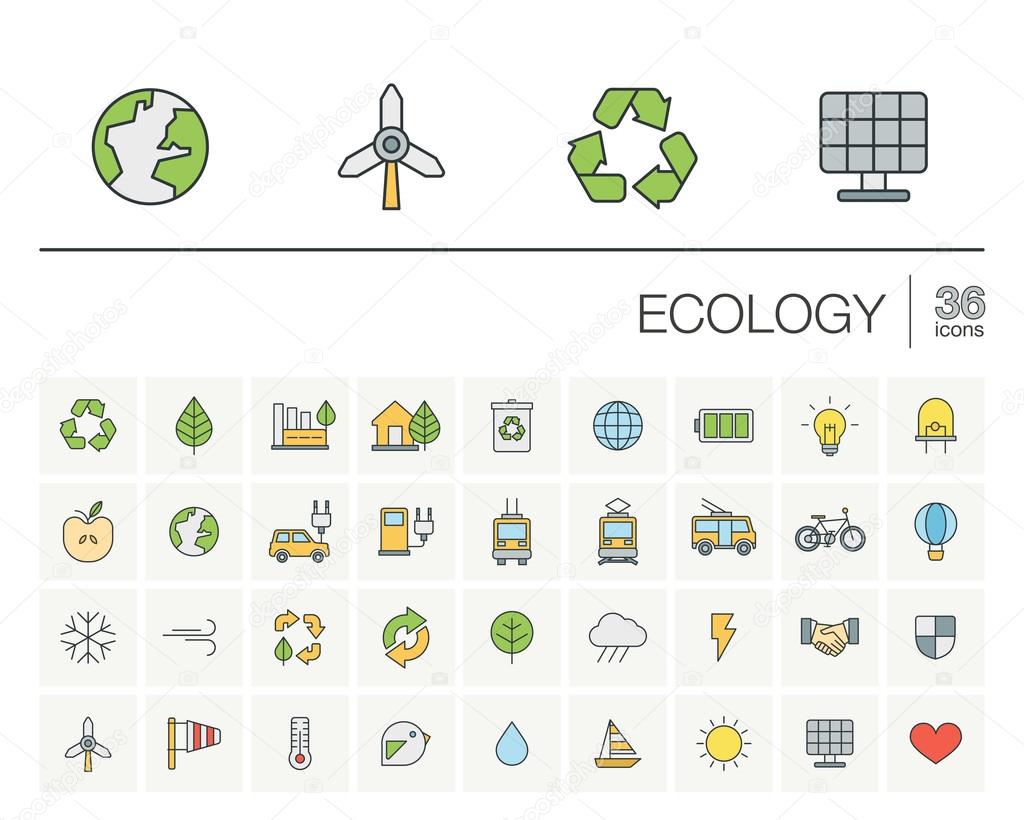 ecology thin line icons set