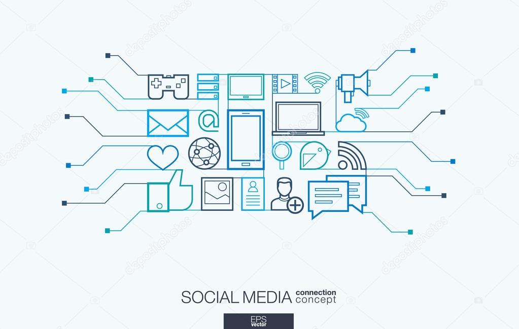 Social media integrated thin line symbols