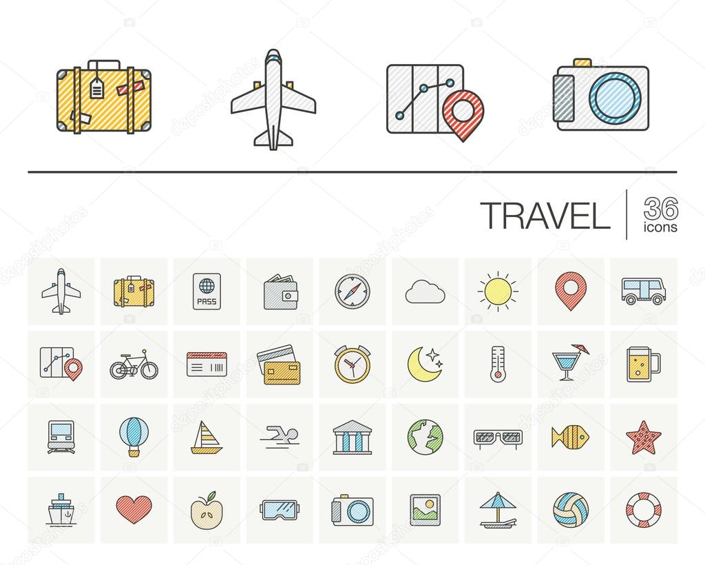 travel thin line icons set