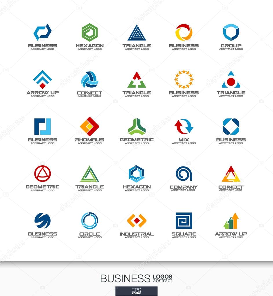 Abstract logo set for business company. Corporate identity design elements. Technology, banking, finance concepts. Industrial, development, marketing logotype collection. Colorful Vector icons