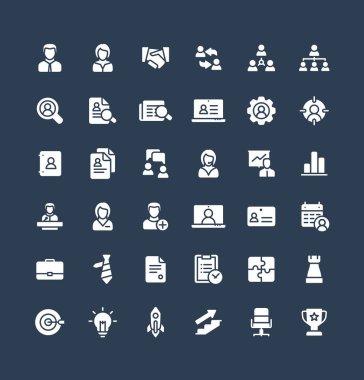 Vektör somut simgeleri iş ve yönetim düz simgeleri belirledi.