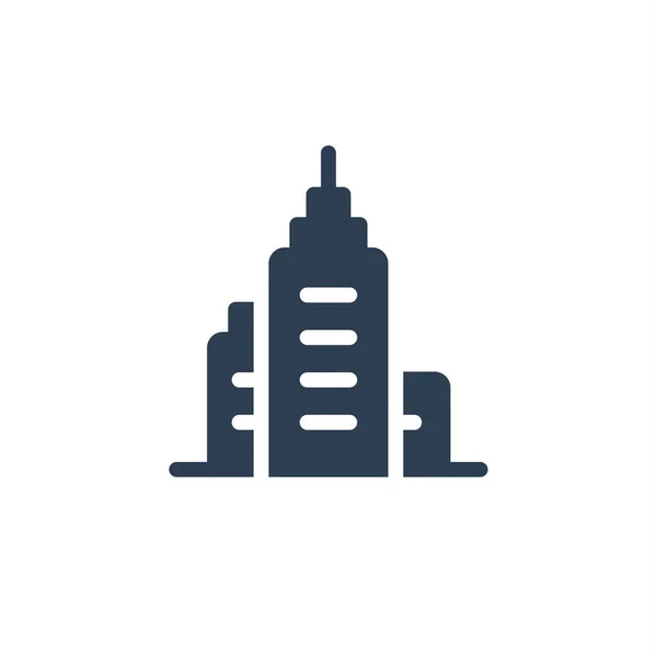 Irodaház, városi felhőkarcoló szilárd lapos ikon. vektor illusztráció — Stock Vector
