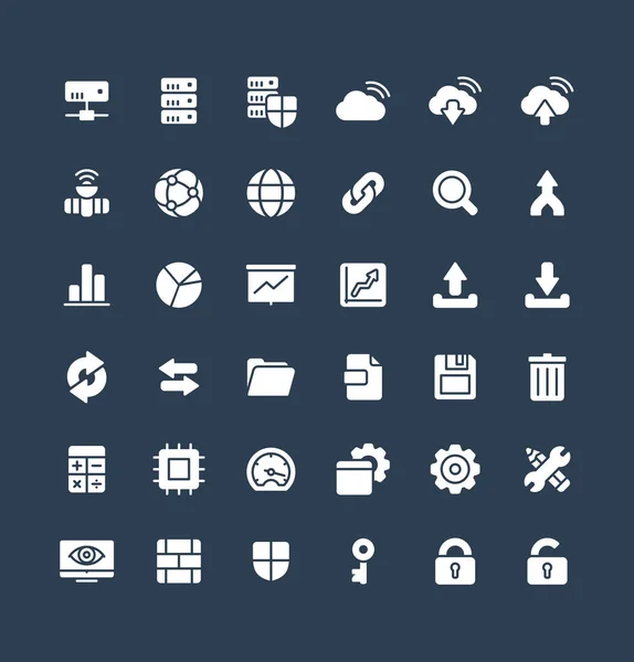 Conjunto de iconos sólidos vectoriales con símbolos planos de tecnología de big data y analítica — Archivo Imágenes Vectoriales