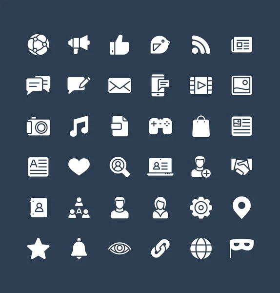 Vector solid icons set with social media, network flat symbols. — Stock Vector