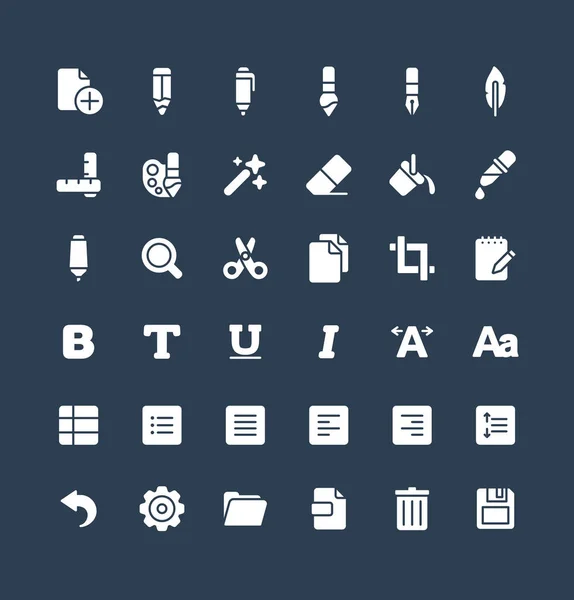Conjunto de iconos sólidos vectoriales y elementos de diseño gráfico. Ilustración con edición de texto, herramientas gráficas símbolos planos — Archivo Imágenes Vectoriales