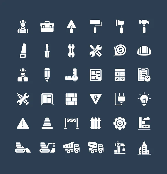 Vector Solidne ikony zestaw z budowy, przemysłowe, architektoniczne, inżynierii płaskie symbole — Wektor stockowy