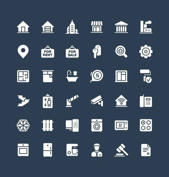 Vector iconos sólidos con símbolos de apartamento de bienes raíces. — Archivo Imágenes Vectoriales