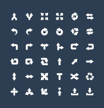 Vector solid icons set with arrows, direction and move flat flat symbols. clipart