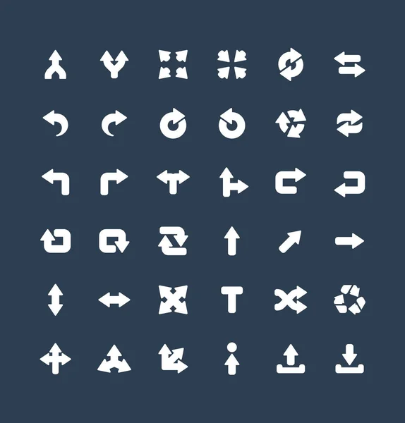 Vector solid icons set with arrows, direction and move flat flat symbols. — Stock Vector