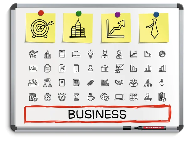 Icônes de ligne de dessin de main d'affaires . — Image vectorielle