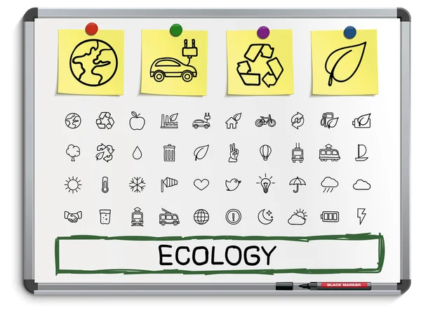 Ecologia mão desenho linha ícones . — Vetor de Stock