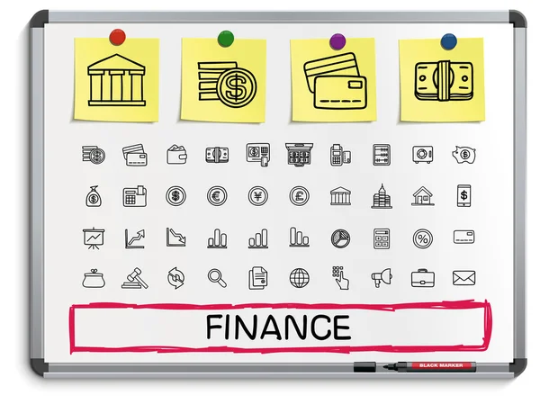 Finanzas mano dibujo línea iconos . — Vector de stock