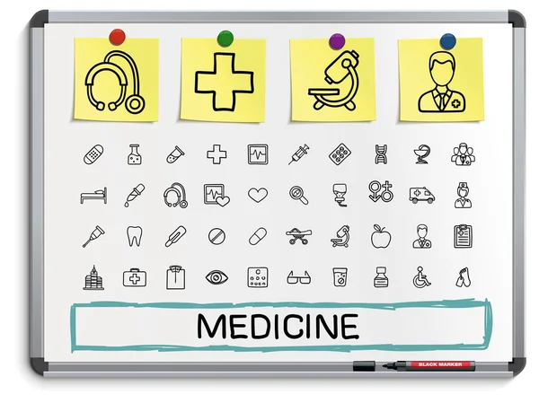 Icônes de ligne de dessin de main médicale . — Image vectorielle