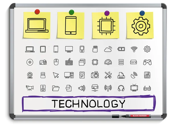 Technology hand drawing line icons — Stock Vector