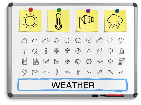 Wetter Hand Zeichenlinie Symbole. — Stockvektor