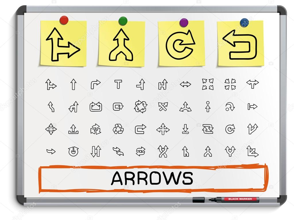 Arrows hand drawing line icons.