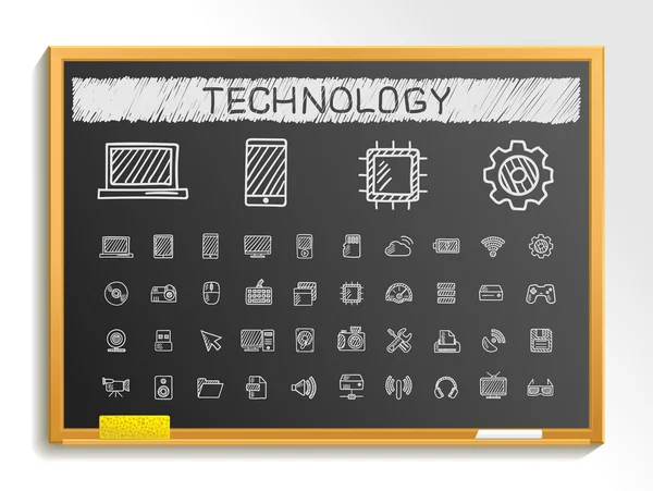 Tecnologia mão desenho ícones de linha — Vetor de Stock