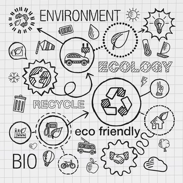 Ecologia infografica mano disegnare icone — Vettoriale Stock