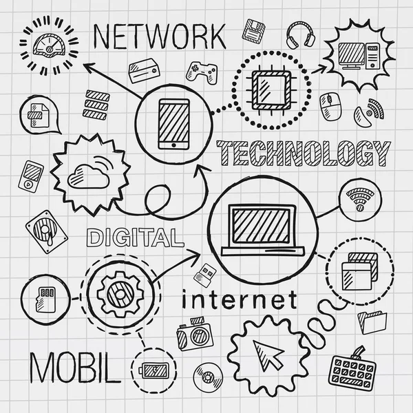 Tecnologia mão desenhar ícones —  Vetores de Stock