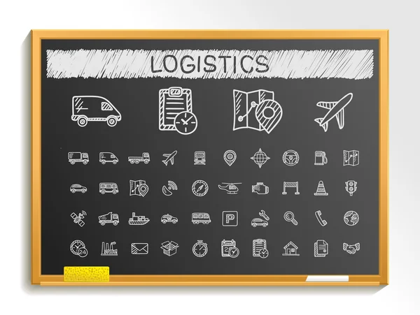 Icônes de ligne de dessin à la main logistique — Image vectorielle