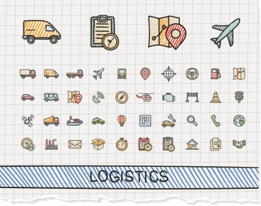 Lojistik el çizim satırı simgeler