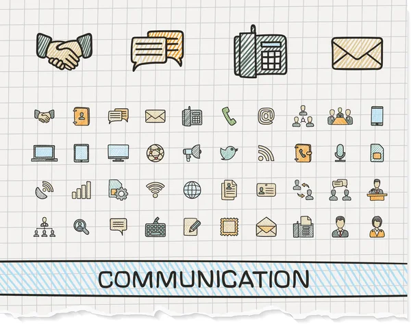 Ícones de linha de desenho de mão comunicação —  Vetores de Stock