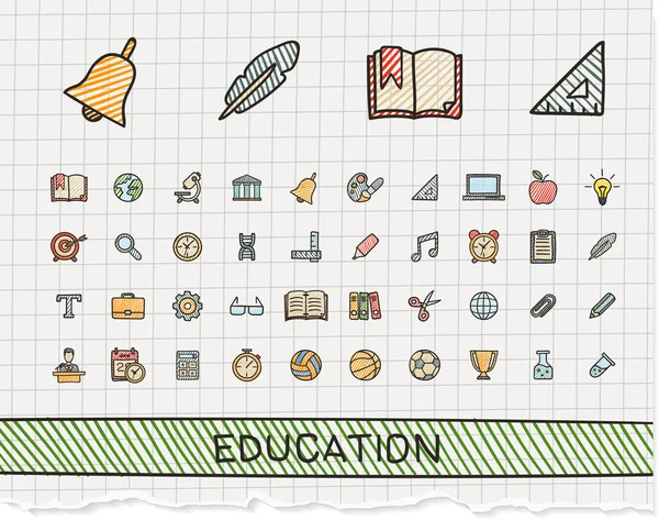 Educación mano dibujo línea iconos . — Vector de stock