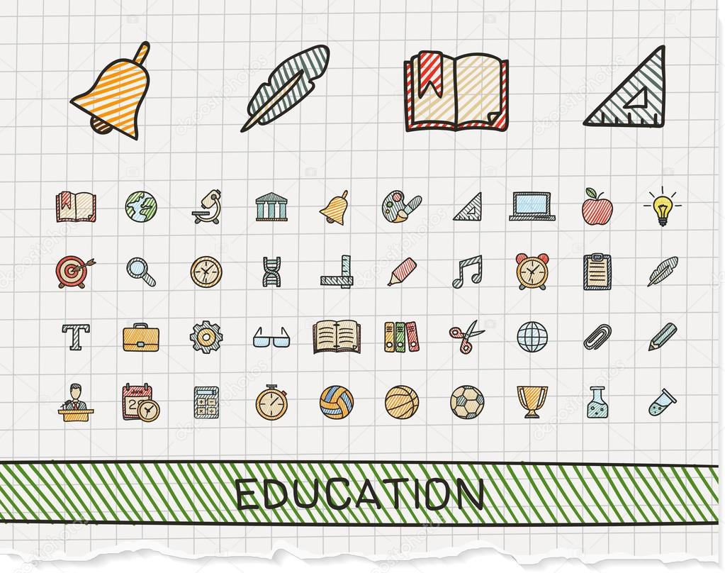 Education hand drawing line icons.