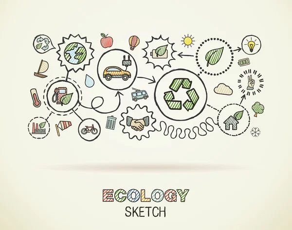 Ecology hand draw integrated icons — Stock Vector