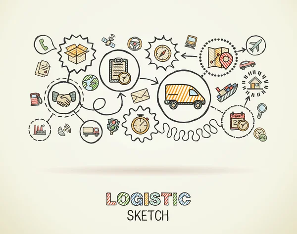 Logística mano dibujar iconos integrados — Vector de stock