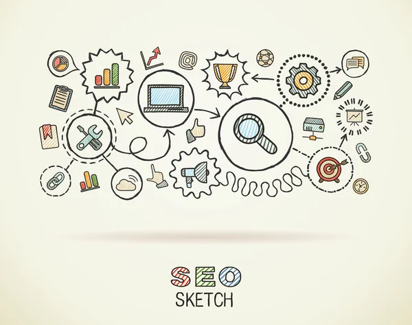 Ícones de desenho de mão SEO . — Vetor de Stock