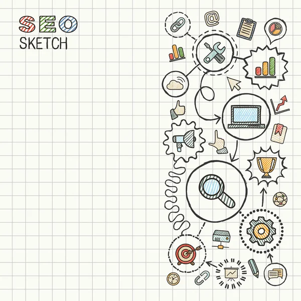 SEO mano dibujar iconos integrados — Archivo Imágenes Vectoriales