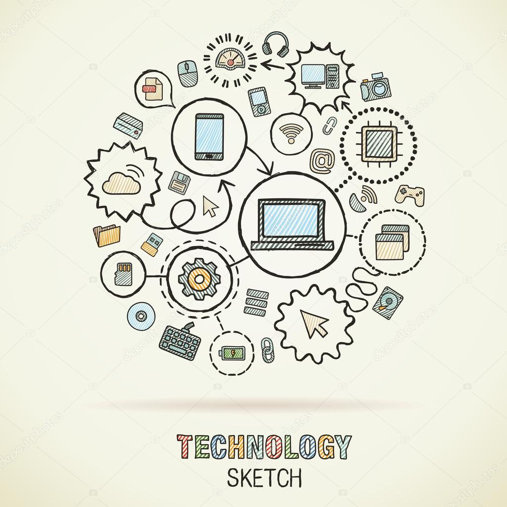 Technology hand drawing icons.