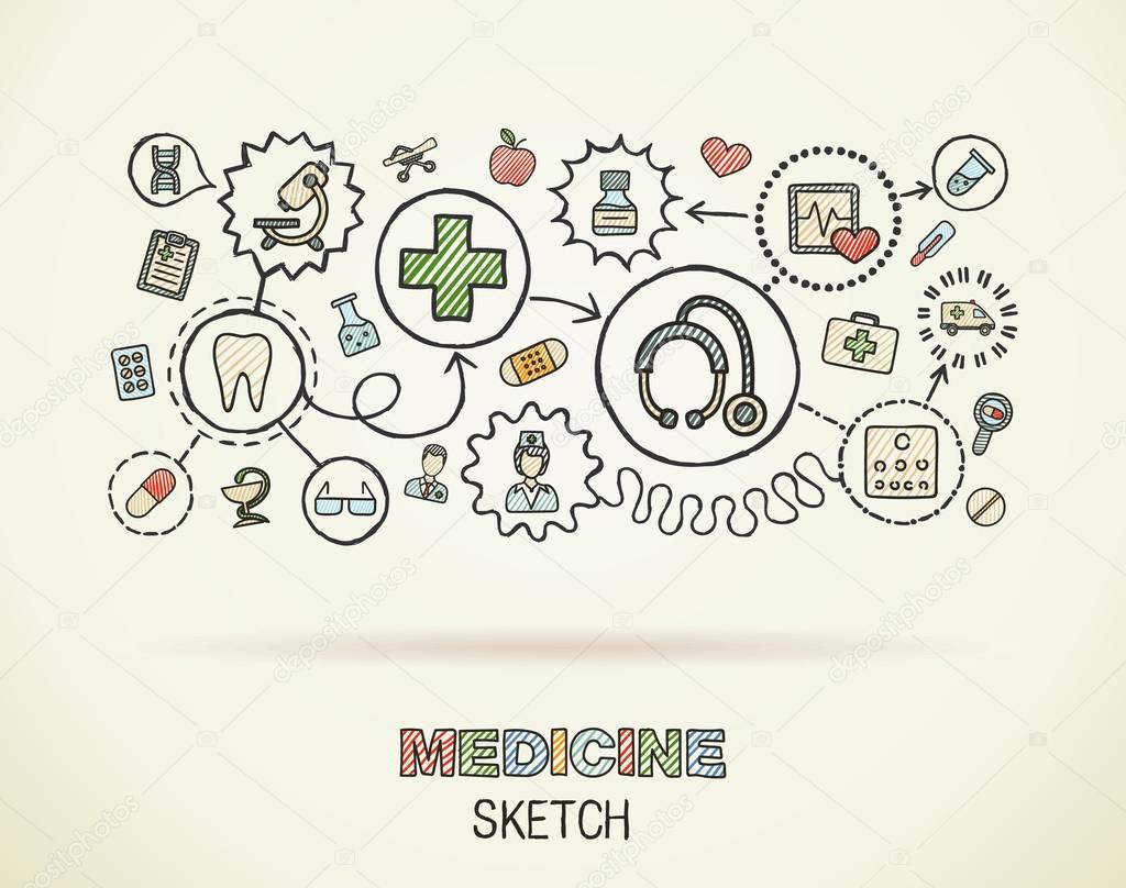 Medical hand draw integrated icons