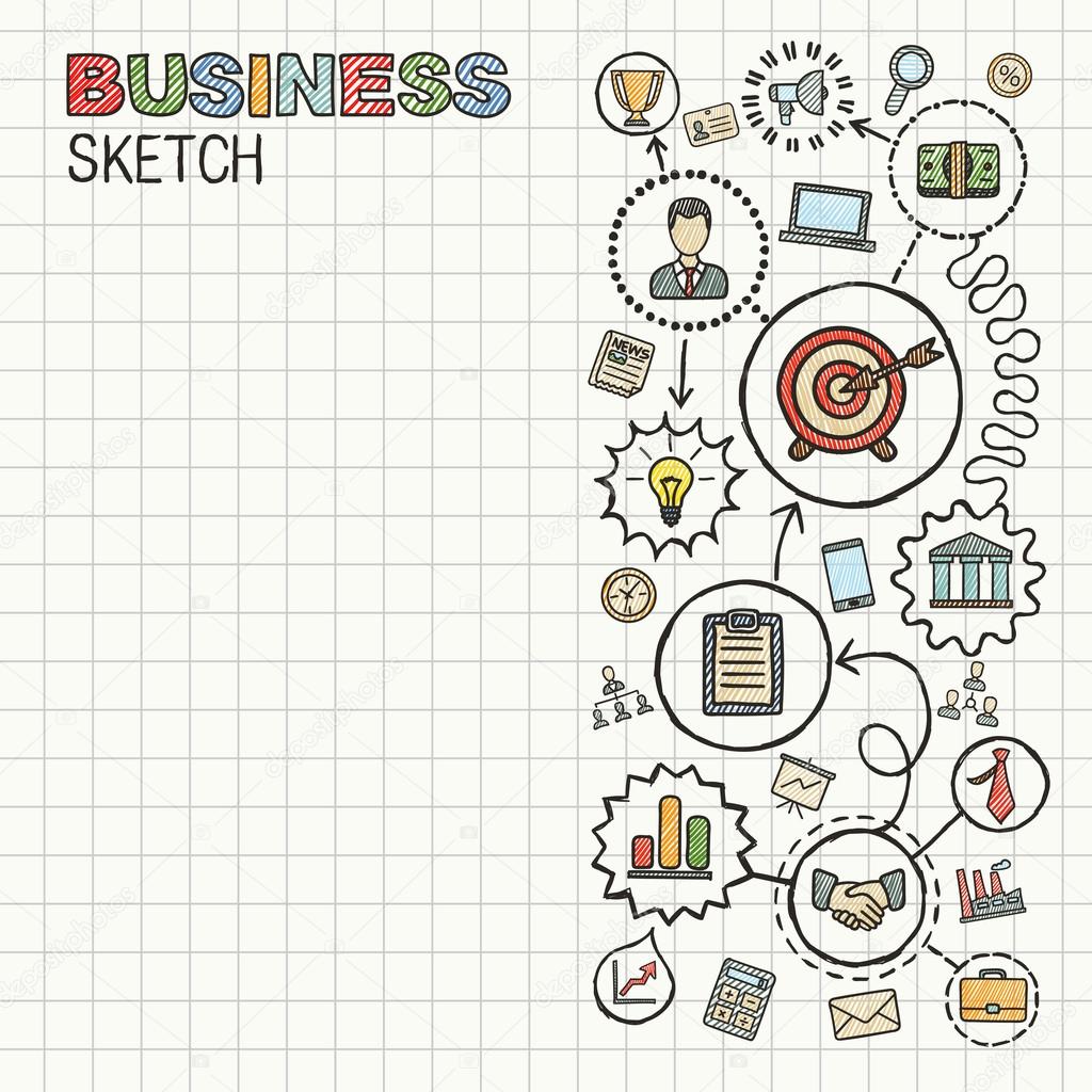 Business hand draw integrated icons