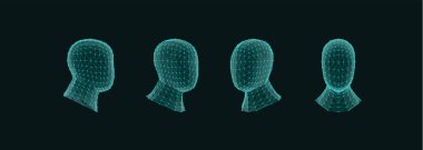 Soyut üç boyutlu dijital insan kafası. Polikablo ağ teknolojisi, vektör geometrik çizgiler. Ağ bağlantıları, gelecekteki yenilikler için tasarım. İş, bilim ve yapay zeka kavramı