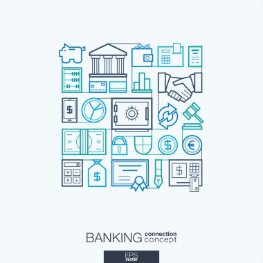 Banking integrated thin line symbols