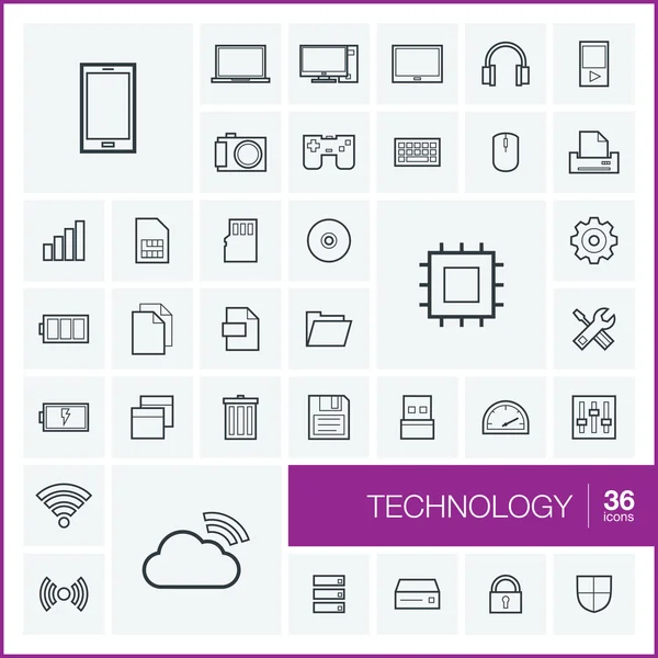 Illustration with technology  icons set — Stock Vector