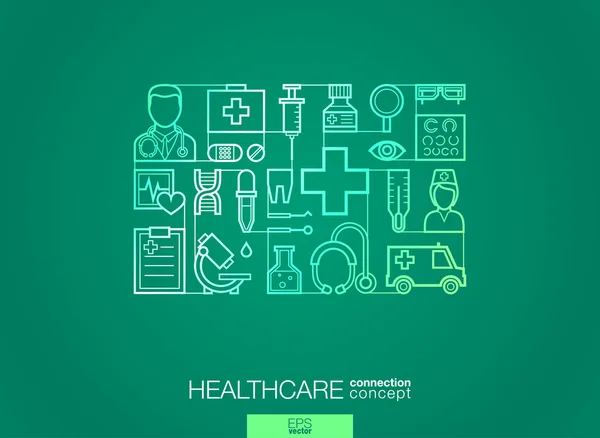 Symboles de ligne mince intégrés de soins de santé . — Image vectorielle