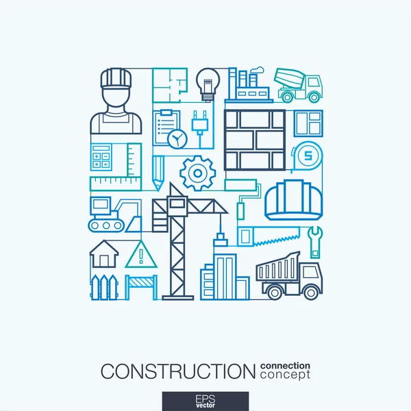 Construction integrated thin line symbols. — Stock Vector