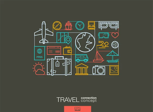 Travel integrated thin line symbols — Stockový vektor