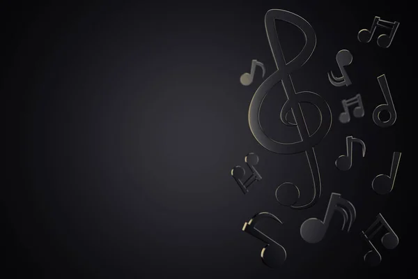 Black Music Notes Song Melody Flowing Air Dark Background Copy — Stock Photo, Image