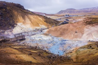 Seltun Jeotermal Bölgesi, Krisuvik, Reykjanes Yarımadası, İzlanda. İzlanda volkanik kaplıcaları