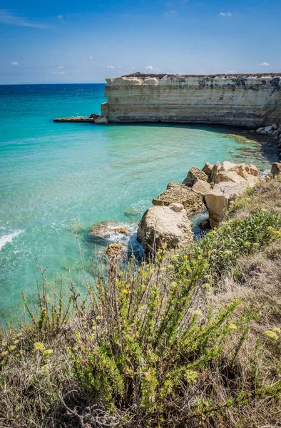 The Punticeddha Beach in SantAndrea, Apulia Italy, top view — стокове фото