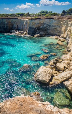 Torre Sant Andrea sea view with cliffs and rocks, Apulia, Italy