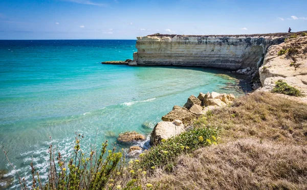 The Punticeddha Beach in SantAndrea, Apulia Italy, top view — Foto de Stock