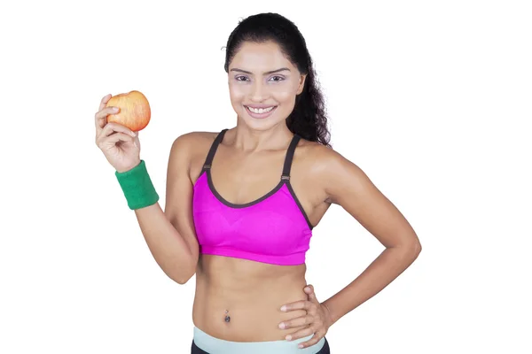 Mujer atractiva con manzana — Foto de Stock