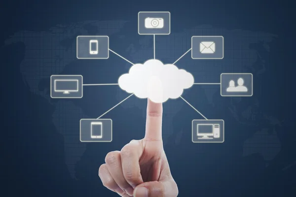 Cloud Computing diyagramı basarak el — Stok fotoğraf